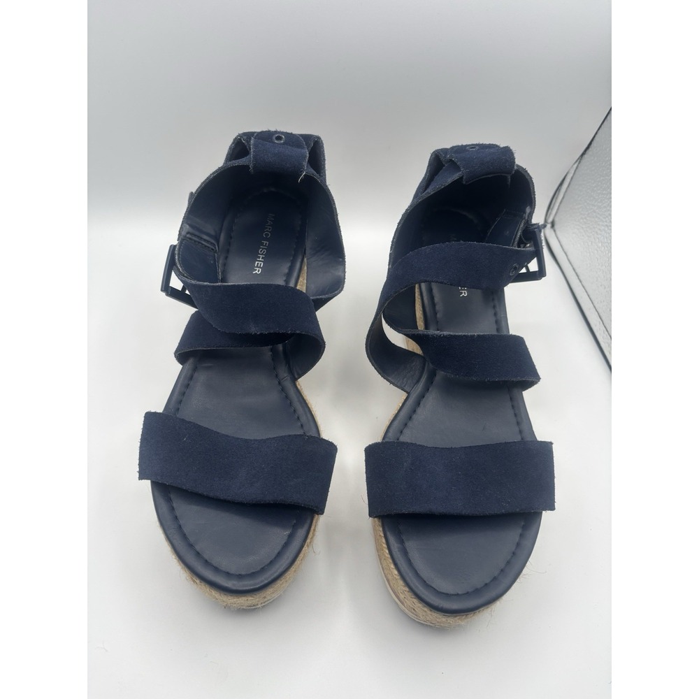 Marc Fisher Zaide Espadrille Dark Blue Suede Platform Wedge size 9.5